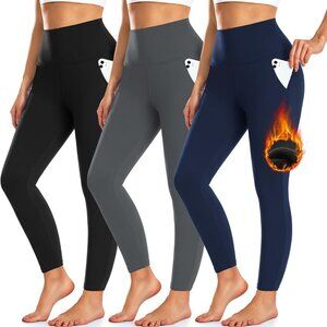 Ultimate 3 Pack Women's Thermal Leggings - Pockets & Fleece Lining for Winter